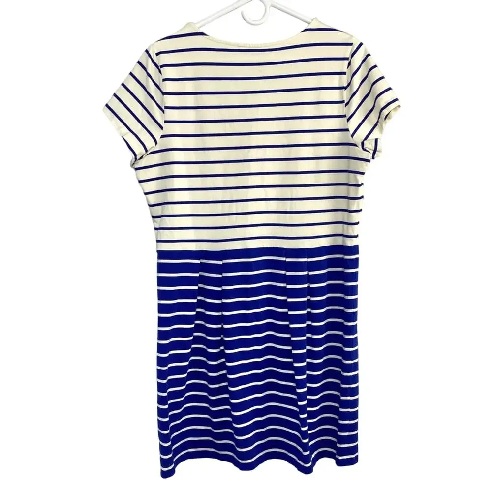 Isaac Mizrahi Live Size L Ink Blue Stripe Short Sleeve Fit & Flare Knit Dress - Picture 8 of 10